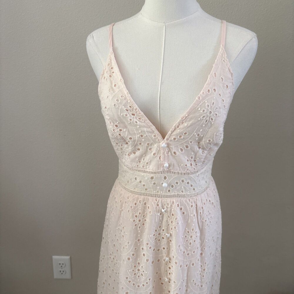 Simplee Pink Eyelet Maxi Dress Size M Boho Cottagecore Sleeveless Sundress